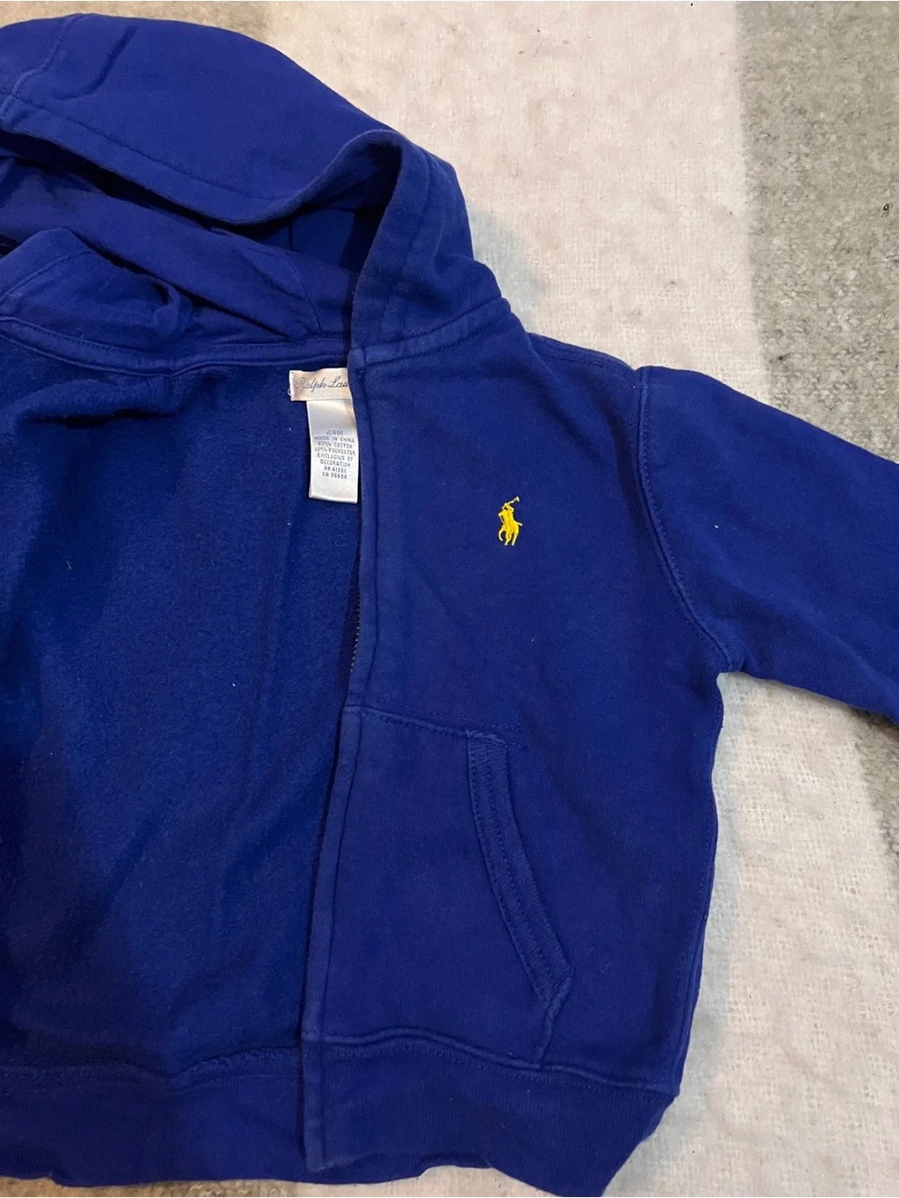 Ralph Lauren Kids Blue Hooded Zip Sweatshirt with Yellow Pony